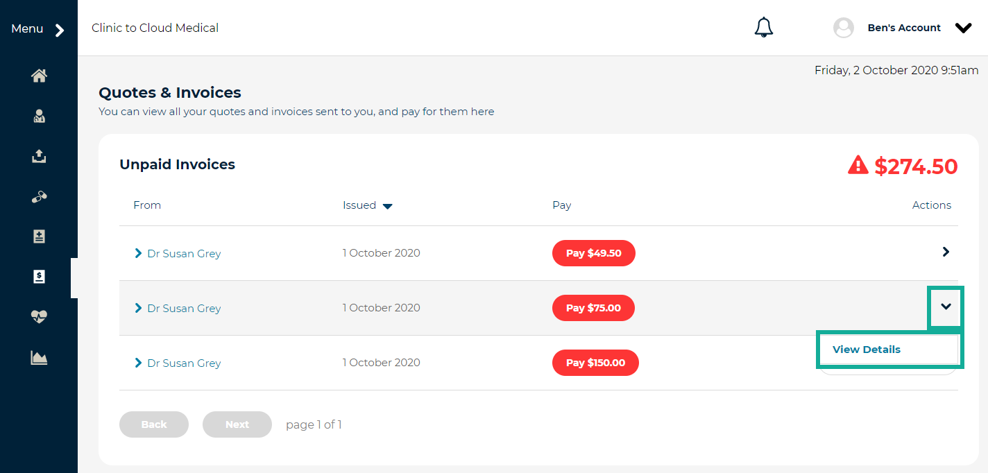 6. view details button