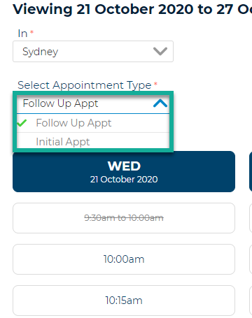 Appointment Type booking