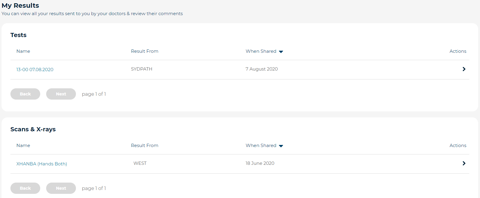 Results page